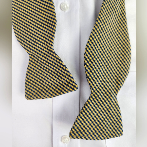 Blue and Gold Check Bow Tie - Picture 2 of 2